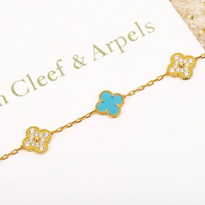 [Leaves]LUCKY CLOVER 5-MOTIF BRACELET - TURQUOISE COLLECTION