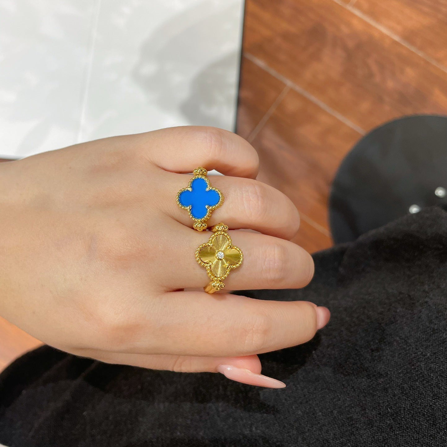 [Leaves]LUCKY CLOVER GOLD REVERSIBLE RING