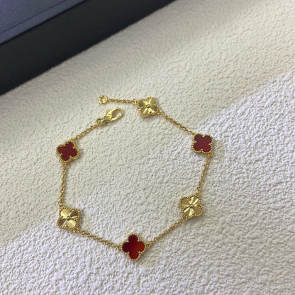 [Leaves]CLOVER 6 MOTIF RED AGATE LASER BRACELET