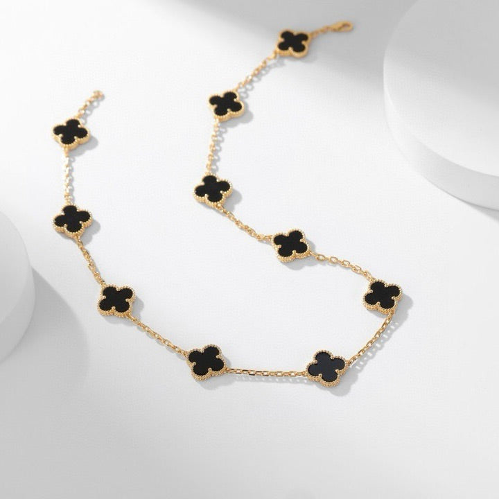 [Leaves]CLOVER 10 MOTIFS ONYX NECKLACE