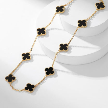 [Leaves]CLOVER 10 MOTIFS ONYX NECKLACE