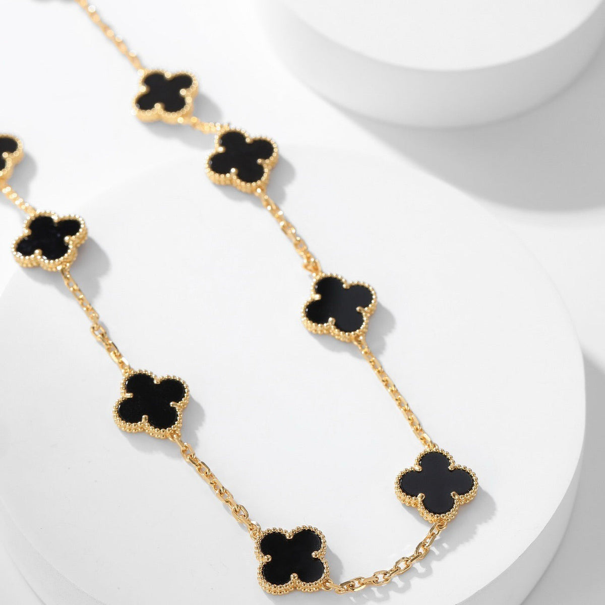 [Leaves]CLOVER 10 MOTIFS ONYX NECKLACE
