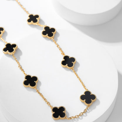 [Leaves]CLOVER 10 MOTIFS ONYX NECKLACE