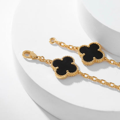 [Leaves]CLOVER 10 MOTIFS ONYX NECKLACE