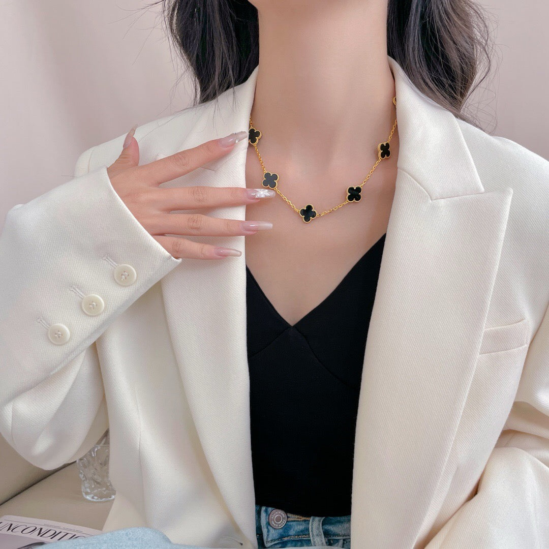 [Leaves]CLOVER 10 MOTIFS ONYX NECKLACE
