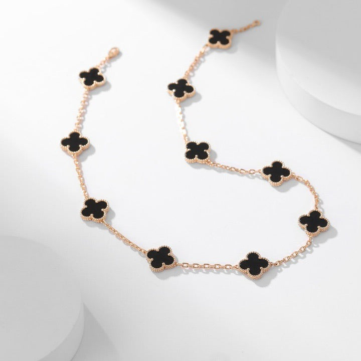 [Leaves]CLOVER 10 MOTIFS ONYX NECKLACE