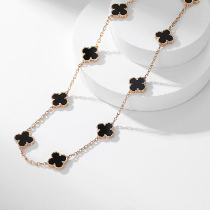 [Leaves]CLOVER 10 MOTIFS ONYX NECKLACE