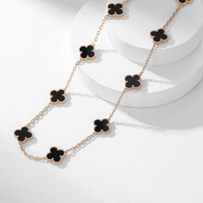[Leaves]CLOVER 10 MOTIFS ONYX NECKLACE