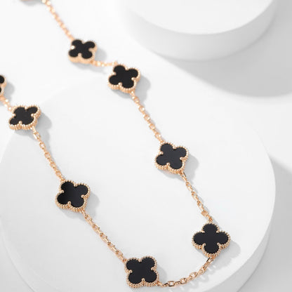 [Leaves]CLOVER 10 MOTIFS ONYX NECKLACE