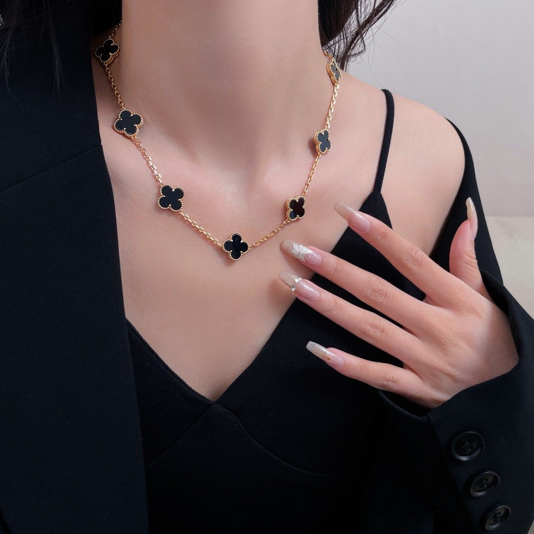 [Leaves]CLOVER 10 MOTIFS ONYX NECKLACE