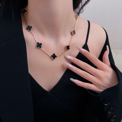 [Leaves]CLOVER 10 MOTIFS ONYX NECKLACE