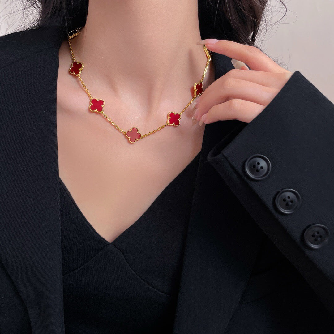 [Leaves]CLOVER 10 MOTIFS CARNELIAN NECKLACE