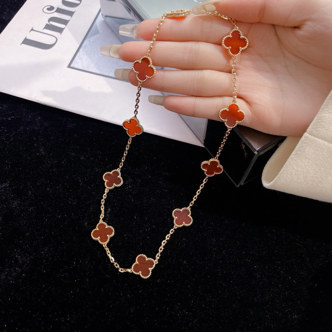 [Leaves]CLOVER 10 MOTIFS CARNELIAN NECKLACE