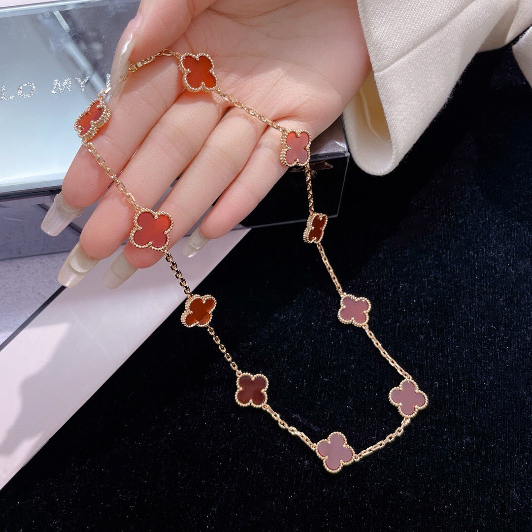 [Leaves]CLOVER 10 MOTIFS CARNELIAN NECKLACE
