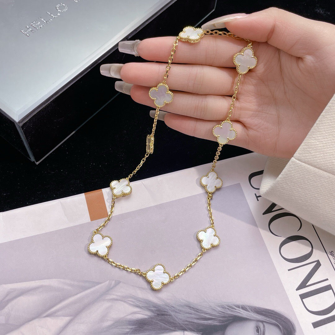 [Leaves]CLOVER 10 MOTIFS WHITE MOTHER OF PEARL NECKLACE