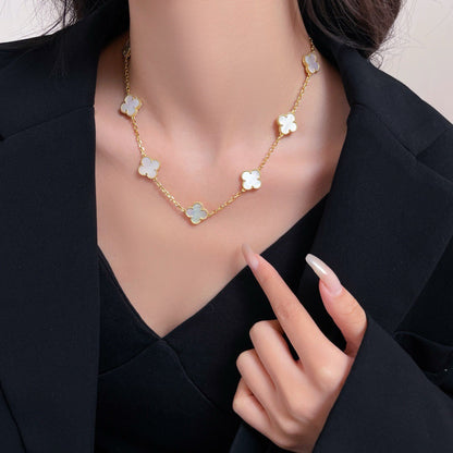 [Leaves]CLOVER 10 MOTIFS WHITE MOTHER OF PEARL NECKLACE