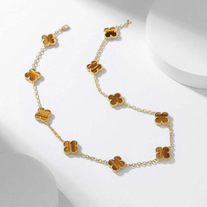 [Leaves]CLOVER 10 MOTIFS TIGER EYE NECKLACE