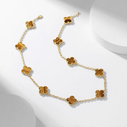 [Leaves]CLOVER 10 MOTIFS TIGER EYE NECKLACE