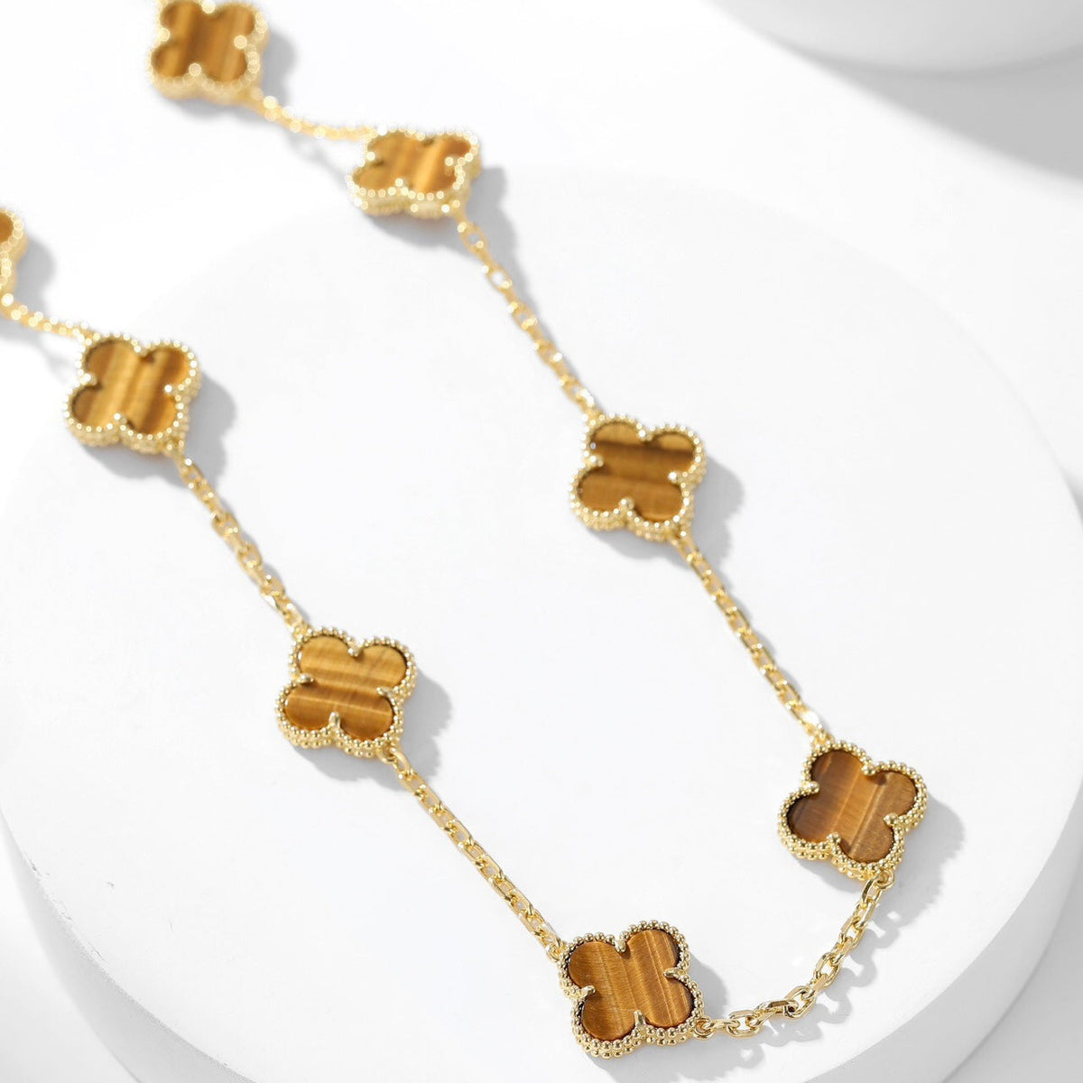 [Leaves]CLOVER 10 MOTIFS TIGER EYE NECKLACE
