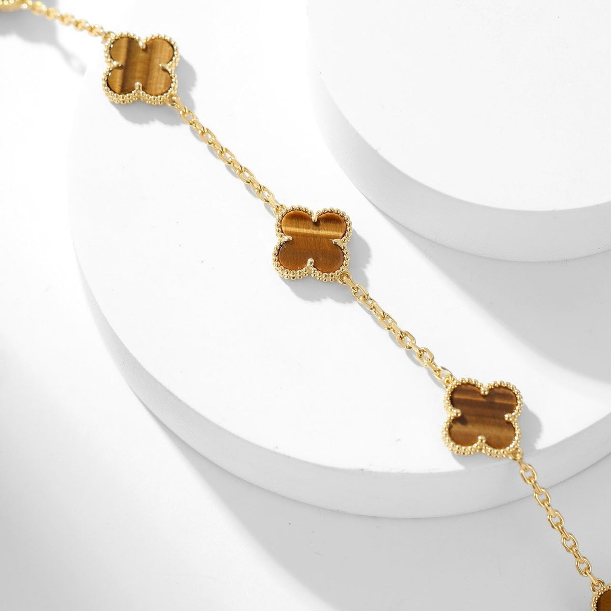 [Leaves]CLOVER 10 MOTIFS TIGER EYE NECKLACE