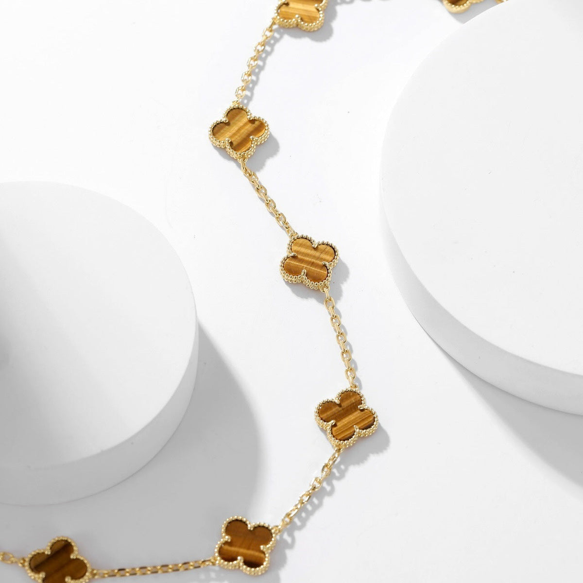 [Leaves]CLOVER 10 MOTIFS TIGER EYE NECKLACE