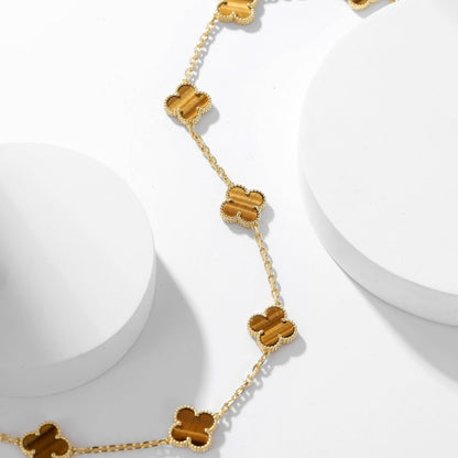 [Leaves]CLOVER 10 MOTIFS TIGER EYE NECKLACE
