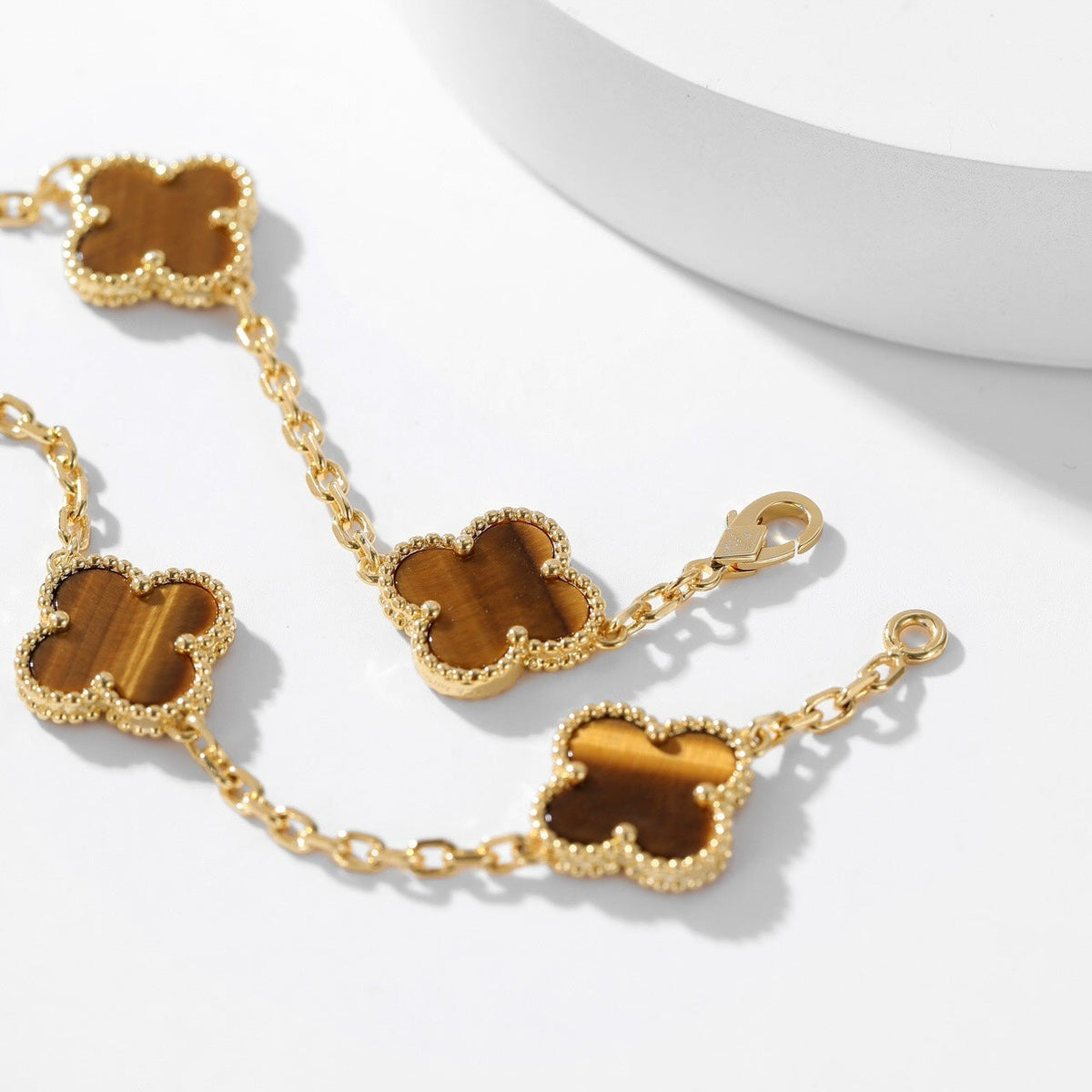 [Leaves]CLOVER 10 MOTIFS TIGER EYE NECKLACE