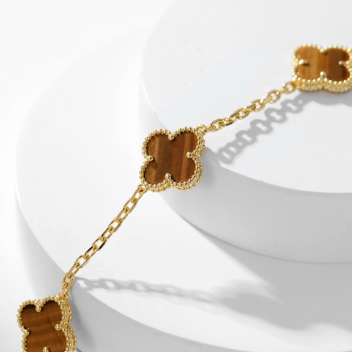 [Leaves]CLOVER 10 MOTIFS TIGER EYE NECKLACE