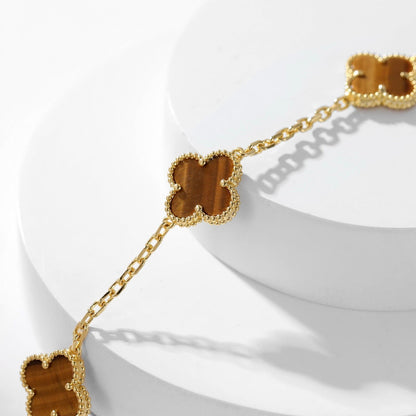 [Leaves]CLOVER 10 MOTIFS TIGER EYE NECKLACE
