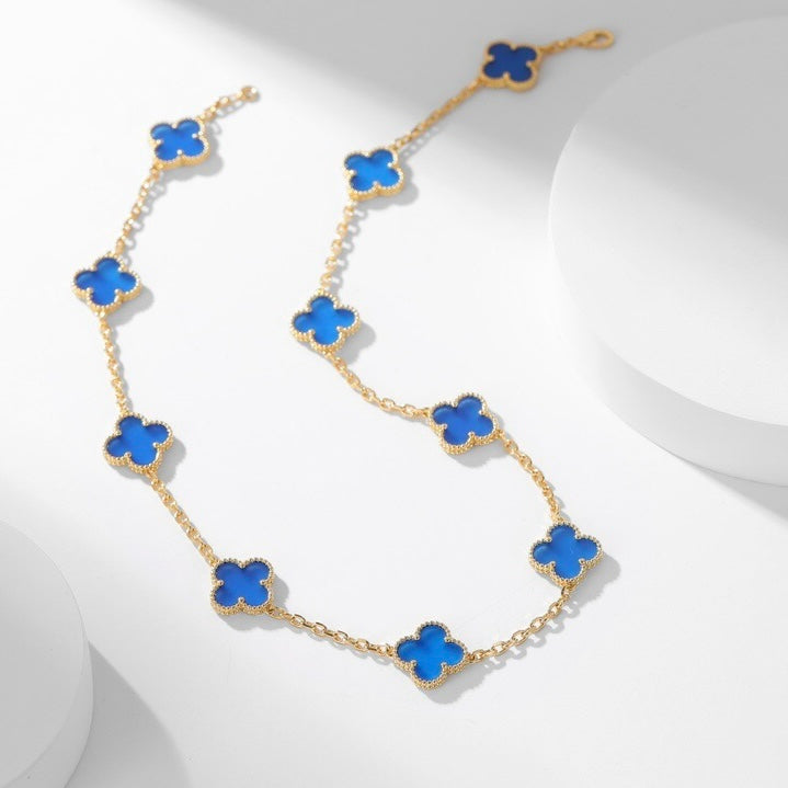 [Leaves]CLOVER 10 MOTIFS BLUE AGATE NECKLACE