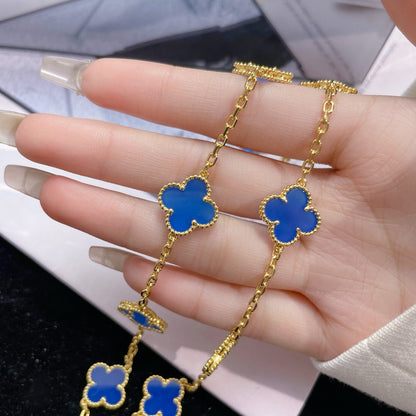 [Leaves]CLOVER 10 MOTIFS BLUE AGATE NECKLACE