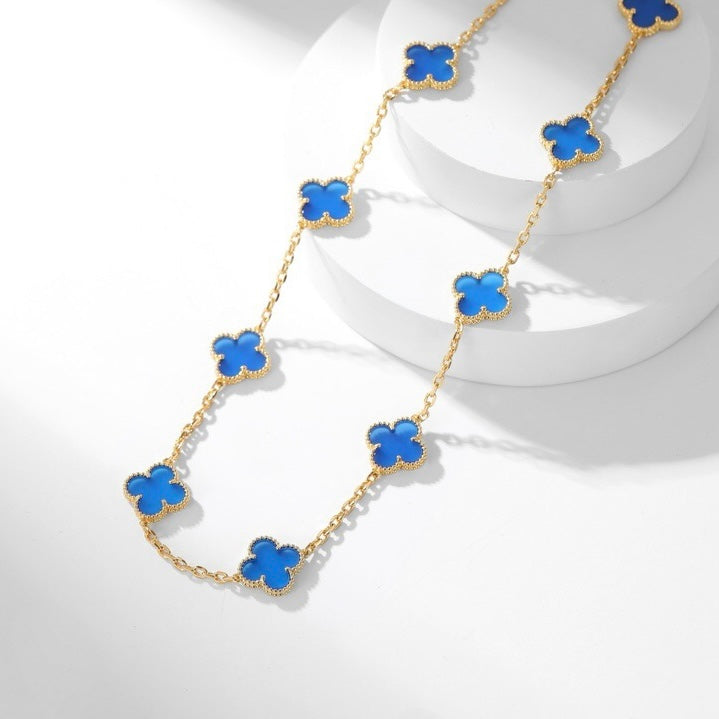 [Leaves]CLOVER 10 MOTIFS BLUE AGATE NECKLACE