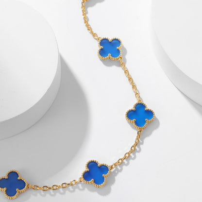 [Leaves]CLOVER 10 MOTIFS BLUE AGATE NECKLACE