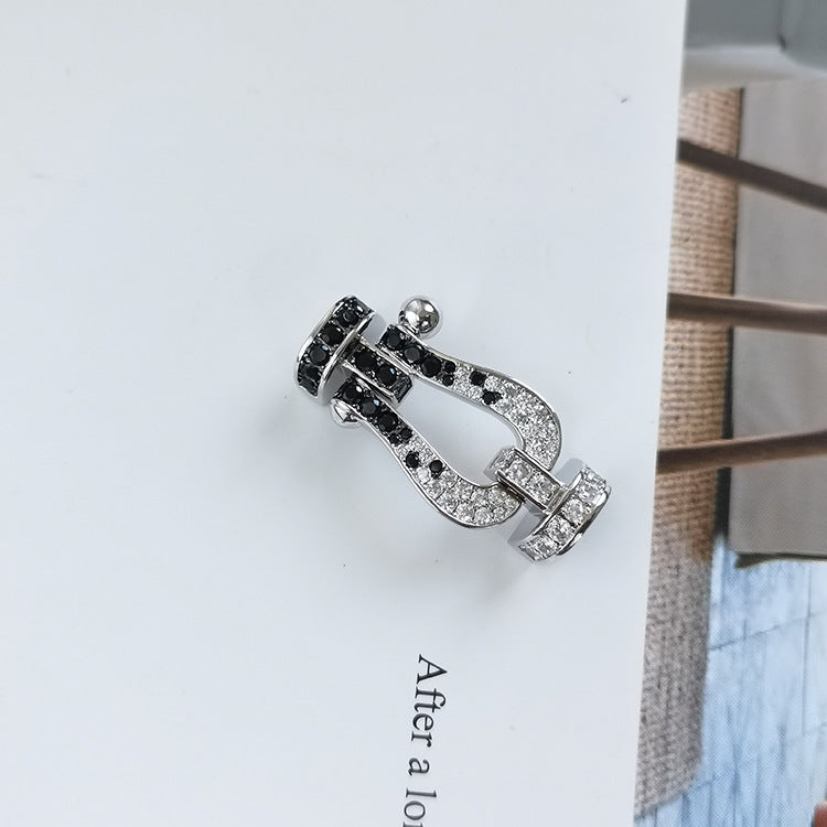 [Leaves]FORCE LARGE HORSESHOE BLACK & WHITE DIAMOND BRACELET - ROSE GOLD