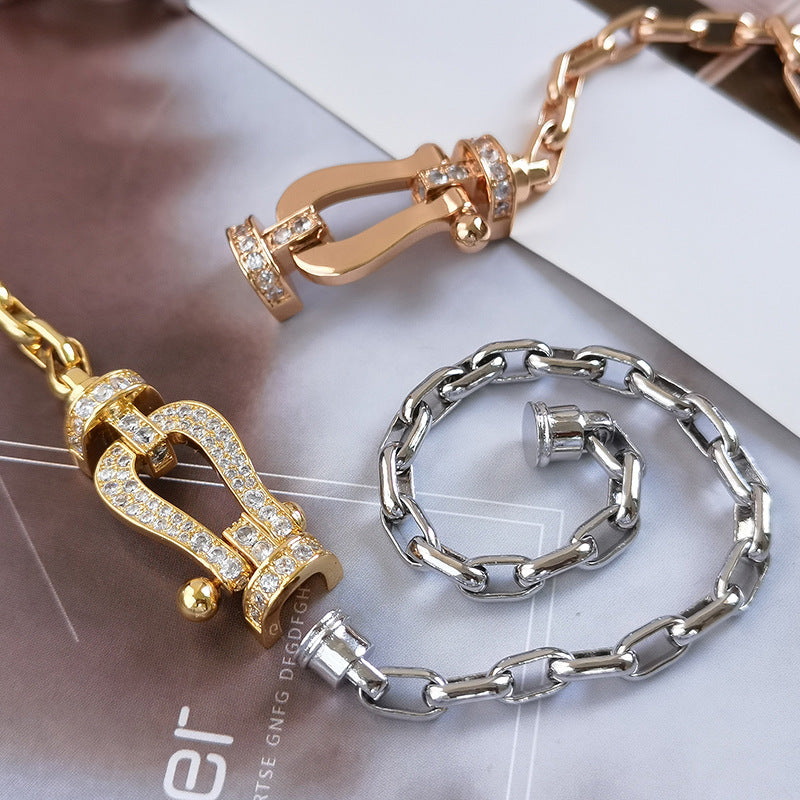 [Leaves]FORCE LARGE HORSESHOE CLASP METAL BRACELET