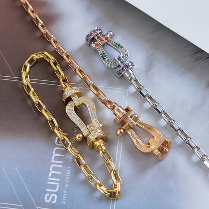 [Leaves]FORCE LARGE HORSESHOE CLASP METAL BRACELET