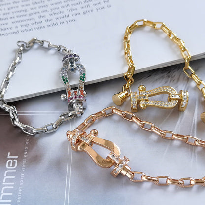 [Leaves]FORCE LARGE HORSESHOE CLASP METAL BRACELET