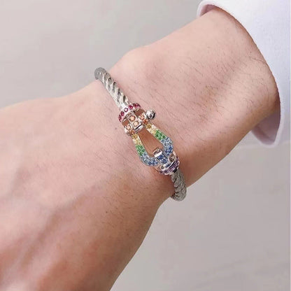 [Leaves]FORCE LARGE HORSESHOE COLORED DIAMOND BRACELET - WHITE GOLD