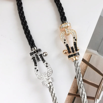 [Leaves]FORCE LARGE HORSESHOE BLACK & WHITE DIAMOND BRACELET - WHITE GOLD