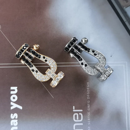 [Leaves]FORCE LARGE HORSESHOE BLACK & WHITE DIAMOND BRACELET - ROSE GOLD
