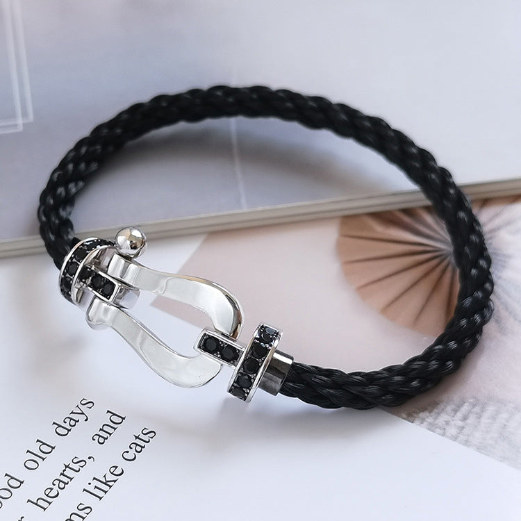 [Leaves]FORCE LARGE HORSESHOE BLACK DIAMOND BRACELET - WHITE GOLD