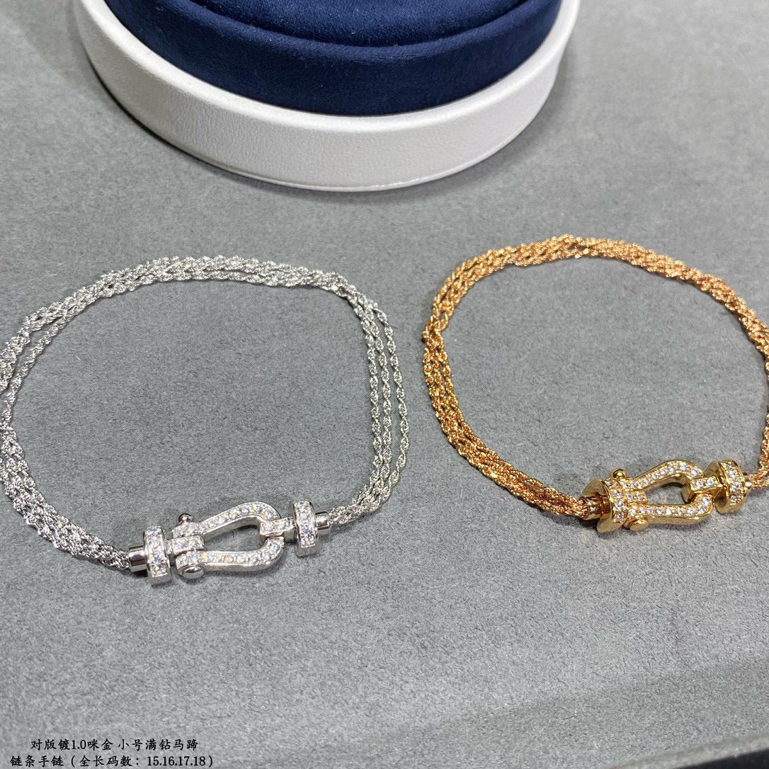 [Leaves]FORCE SMALL HORSESHOE  DIAMOND CHAIN ROPE BRACELET