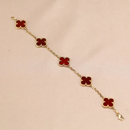 [Leaves]LUCKY CLOVER 5-MOTIF BRACELET - RED CARNELIAN COLLECTION