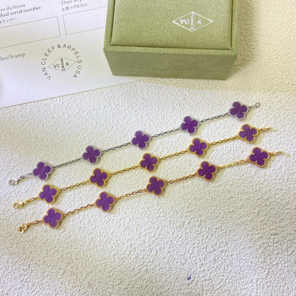 [Leaves]CLOVER  5 MOTIFS  PURPLE VIOLET BRACELET