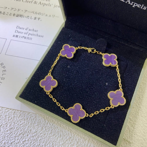 [Leaves]CLOVER  5 MOTIFS  PURPLE VIOLET BRACELET