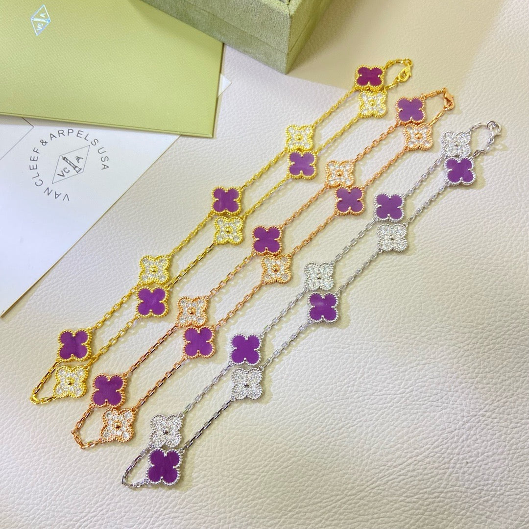 [Leaves]CLOVER 10 MOTIFS  PURPLE VIOLET DIAMOND NECKLACE