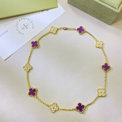 [Leaves]CLOVER 10 MOTIFS  PURPLE VIOLET DIAMOND NECKLACE