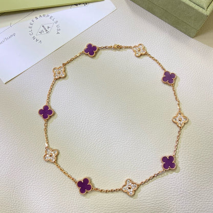 [Leaves]CLOVER 10 MOTIFS  PURPLE VIOLET DIAMOND NECKLACE