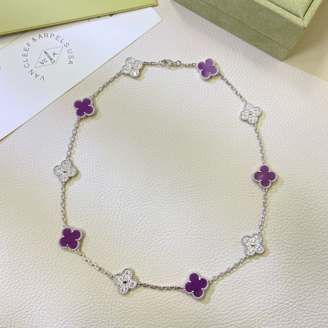 [Leaves]CLOVER 10 MOTIFS  PURPLE VIOLET DIAMOND NECKLACE