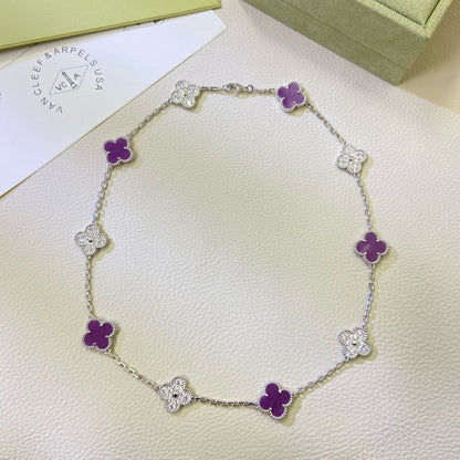 [Leaves]CLOVER 10 MOTIFS  PURPLE VIOLET DIAMOND NECKLACE